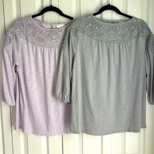 J. Jill Women’s Top Bundle. Crochet Lace Overlay 3/4 Sleeve. Size Medium. Boho